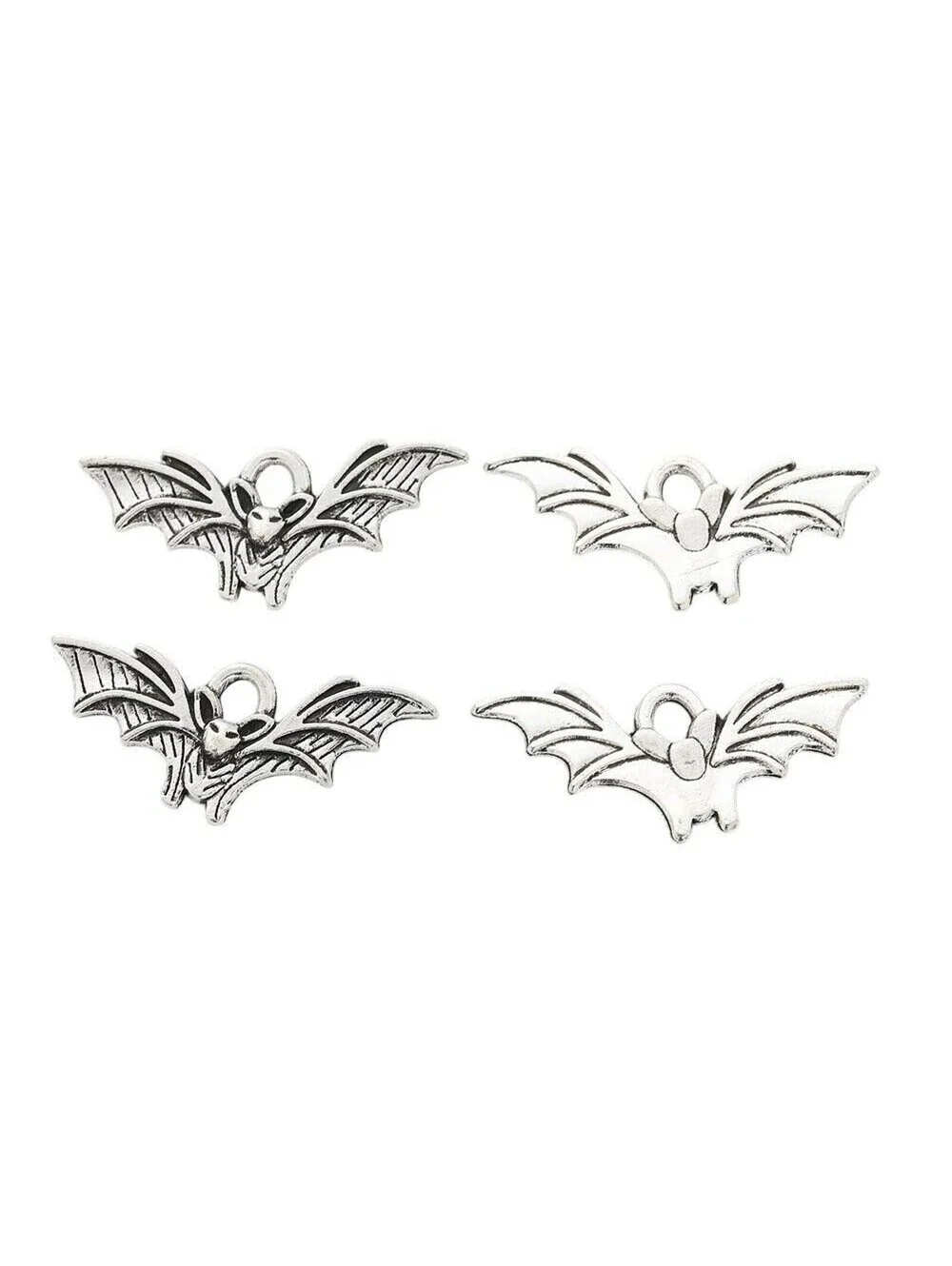 10 Gothic Vampire Bat Antiqued Silver 21x9mm Flying Winged Goth Horror Charms